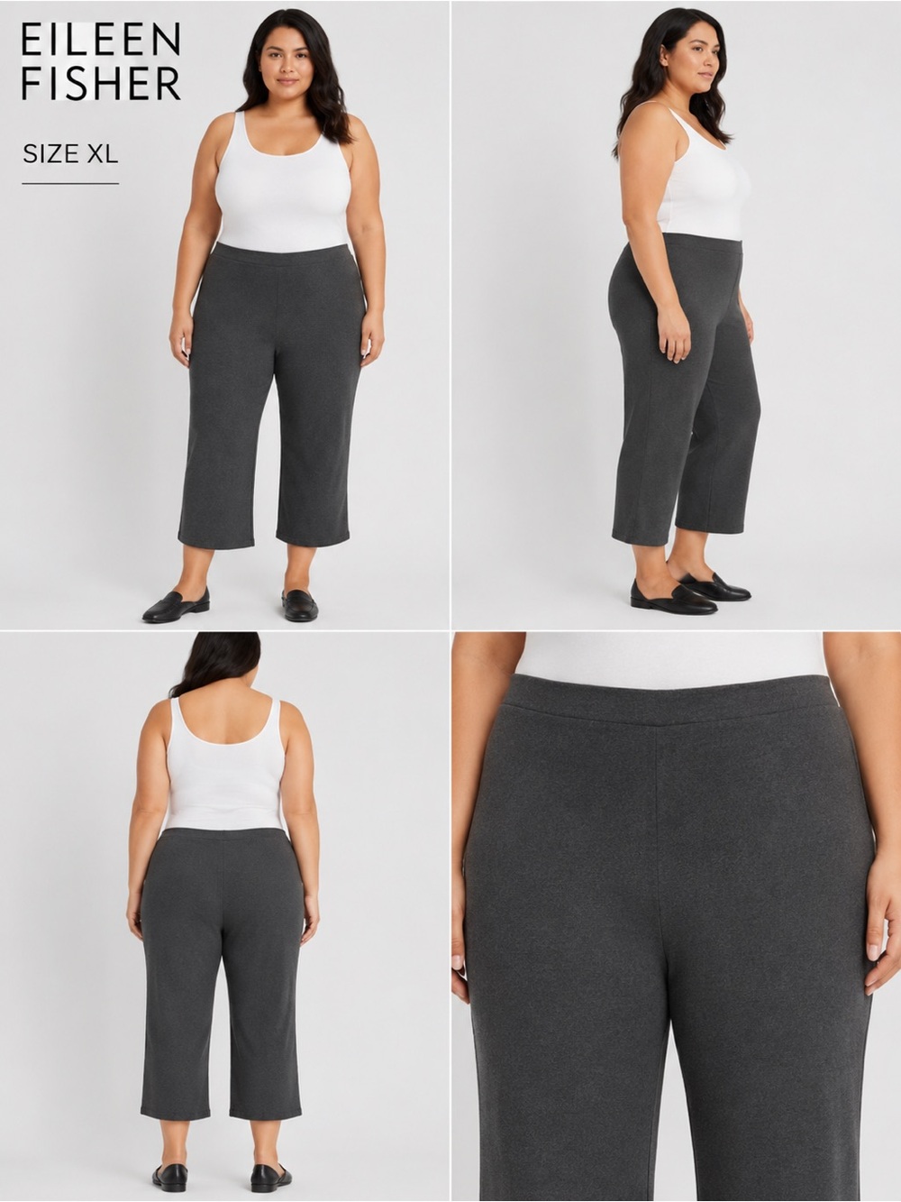 Lafayette 148 New York Gates Gray Cropped Cottagecore Pants stretch Pull On/XL - Picture 2 of 11